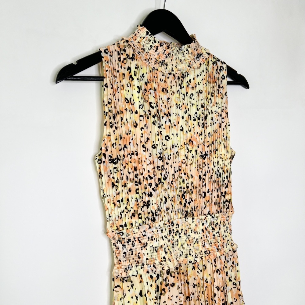 Nanette Lepore Dress Womens 4 Animal Print Pleated Dress Orange Yellow Leopard - Picture 2 of 6